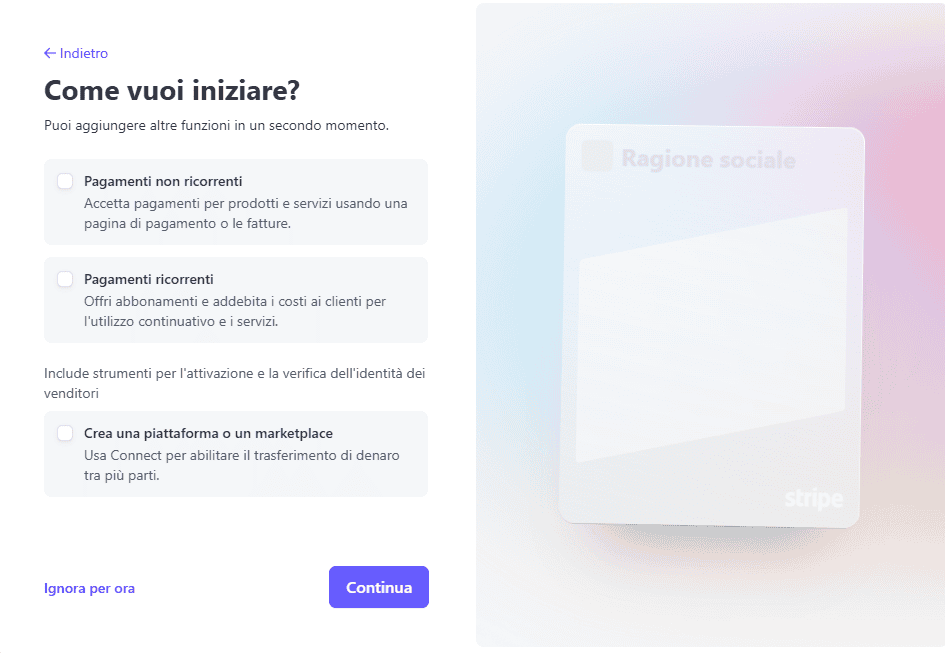Account Stripe Configurazione Funzioni