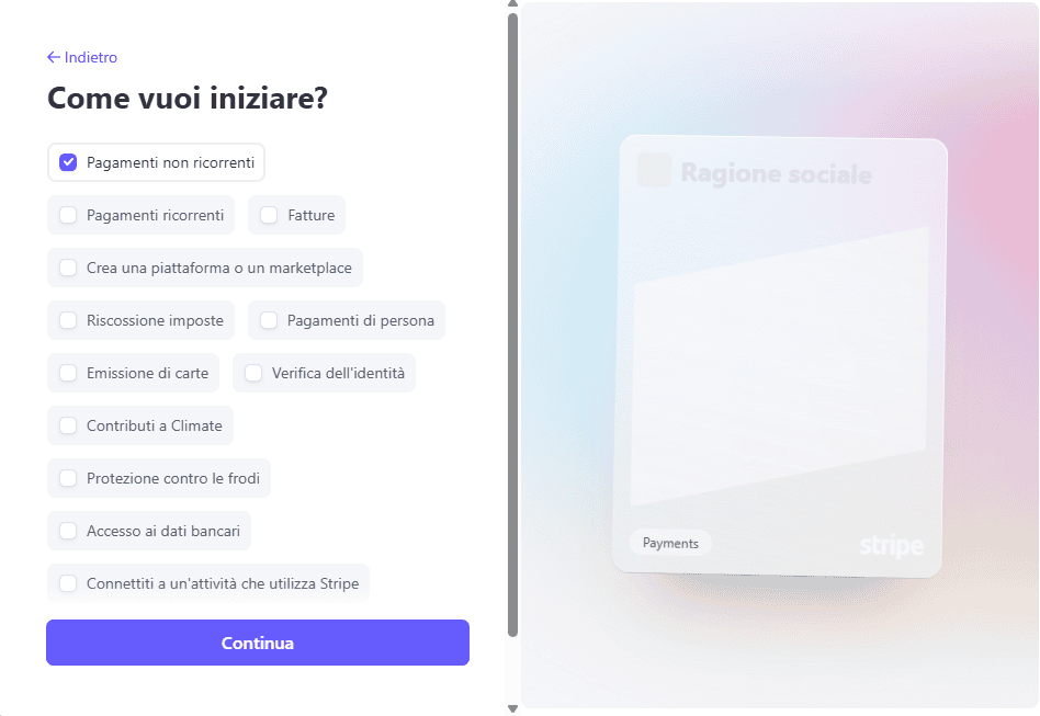 Account Stripe Configurazione Riepilogo