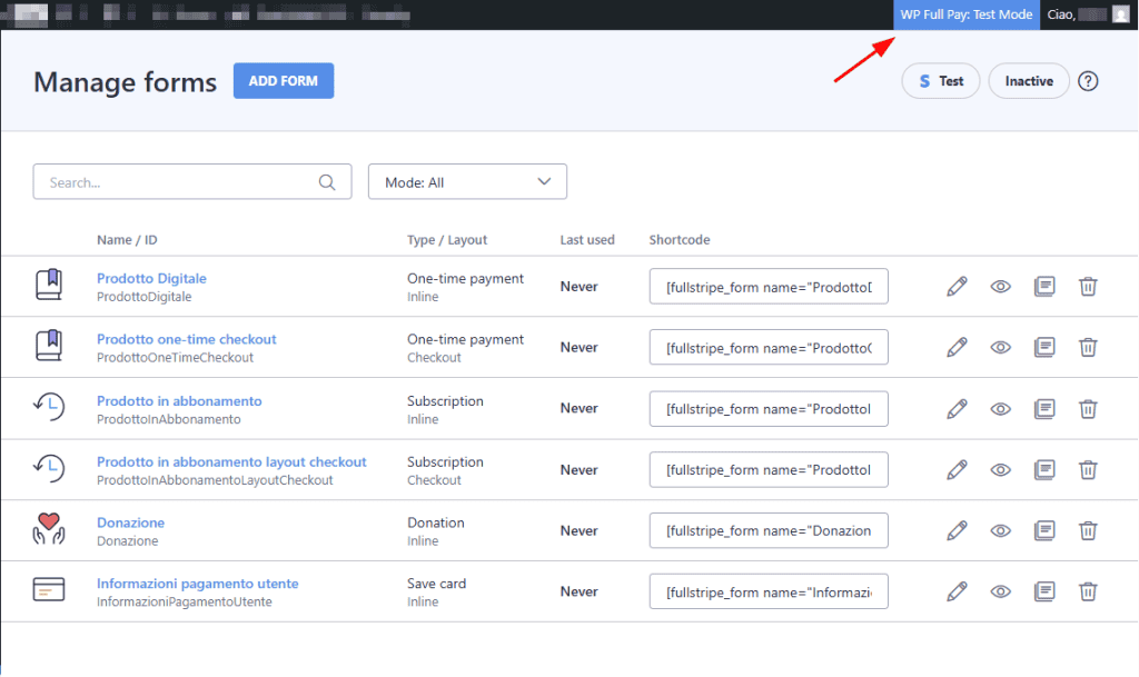 Account Stripe Modalita Test Avviso