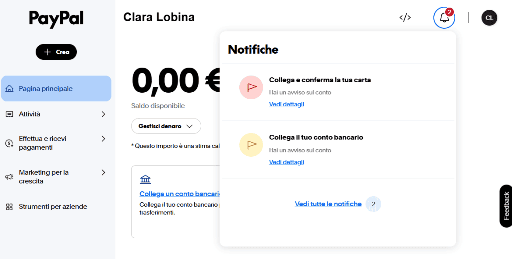 Aggiungi Dati Pagamenti Profilo Paypal Business