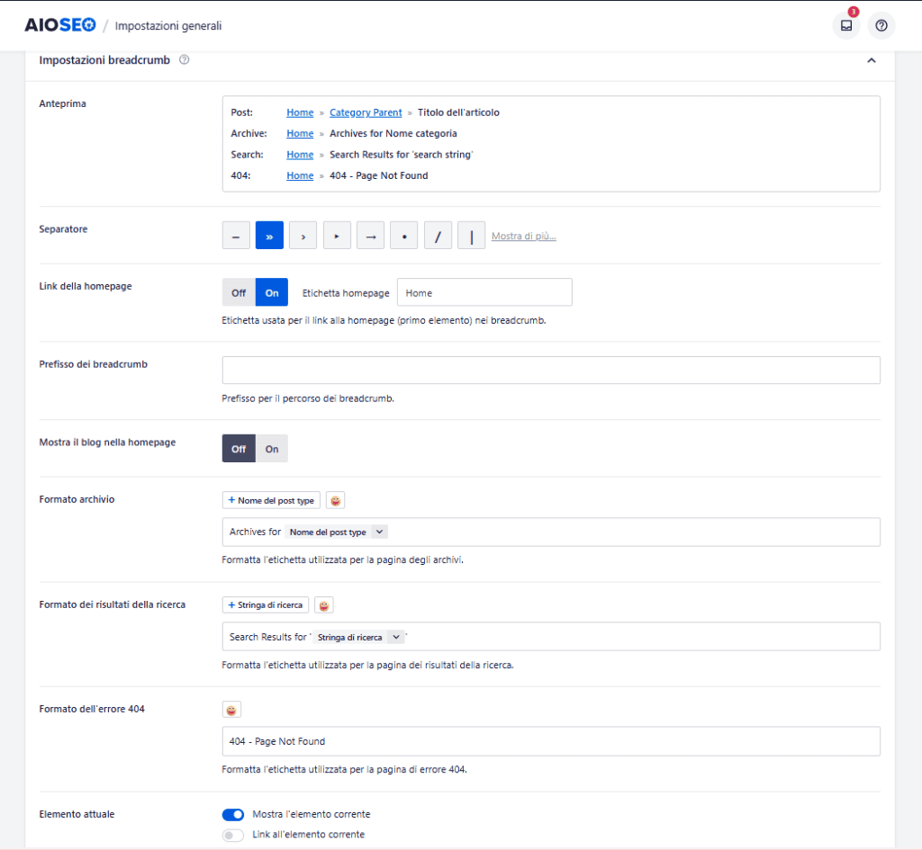 Aioseo Impostazioni Breadcrumb