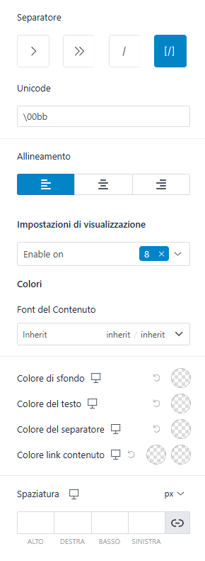 Astra Opzioni Aspetto Breadcrumb WordPress