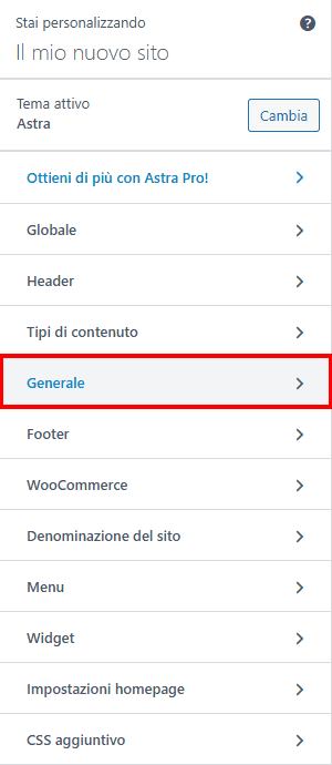 Astra Personalizza Generale