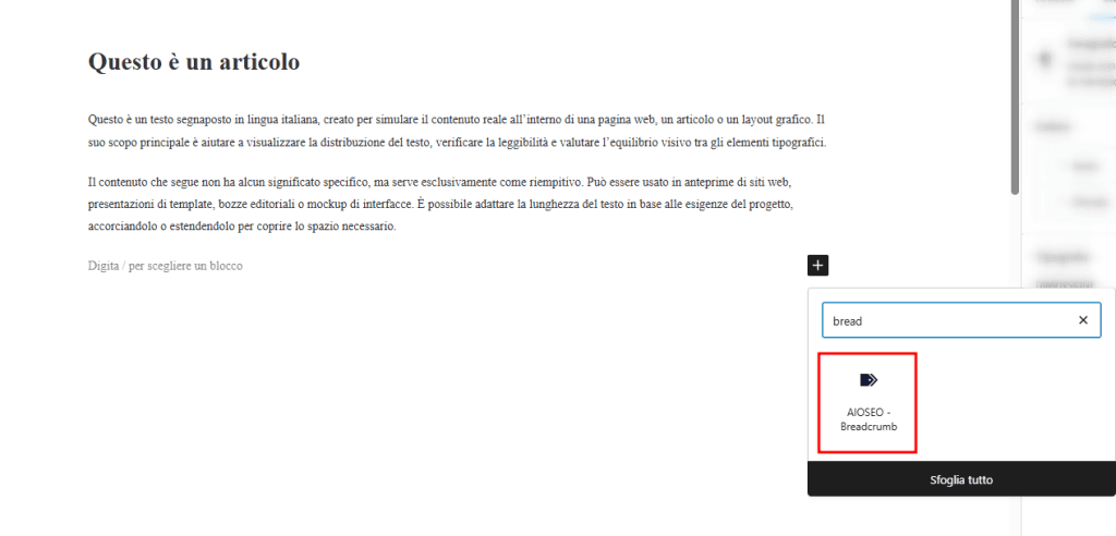 Blocco Gutenberg Aioseo Breadcrumb