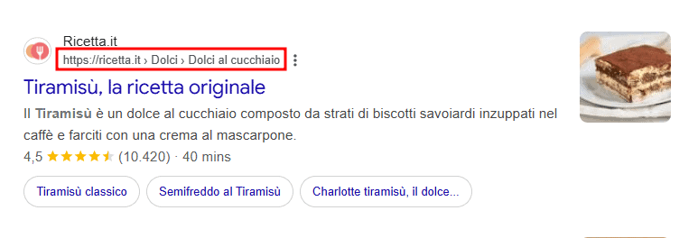 Breadcrumb Risultati Ricerca Google