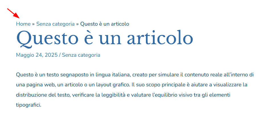 Breadcrumb Yoast Articolo