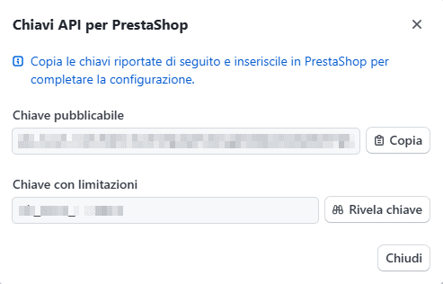 Chiavi Api Stripe App Prestashop