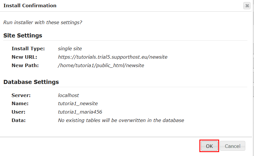 Confermare Installazione Duplicator Passo Finale