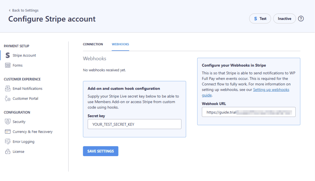 Configurare Account Stripe Webhooks