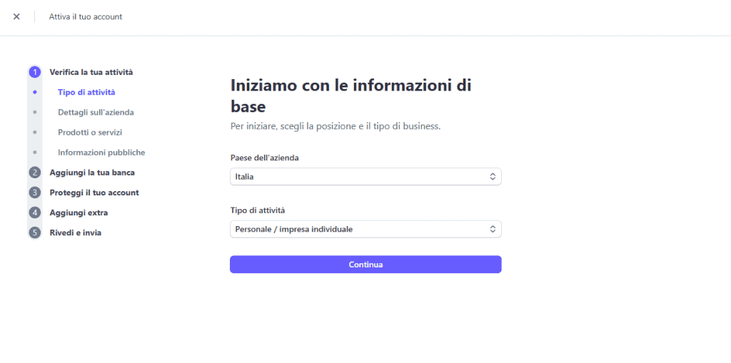 Configurazione Account Live Stripe