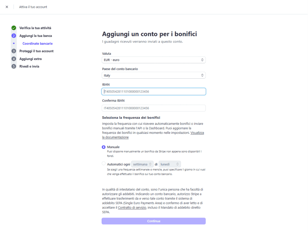 Configurazione Account Live Stripe Banca