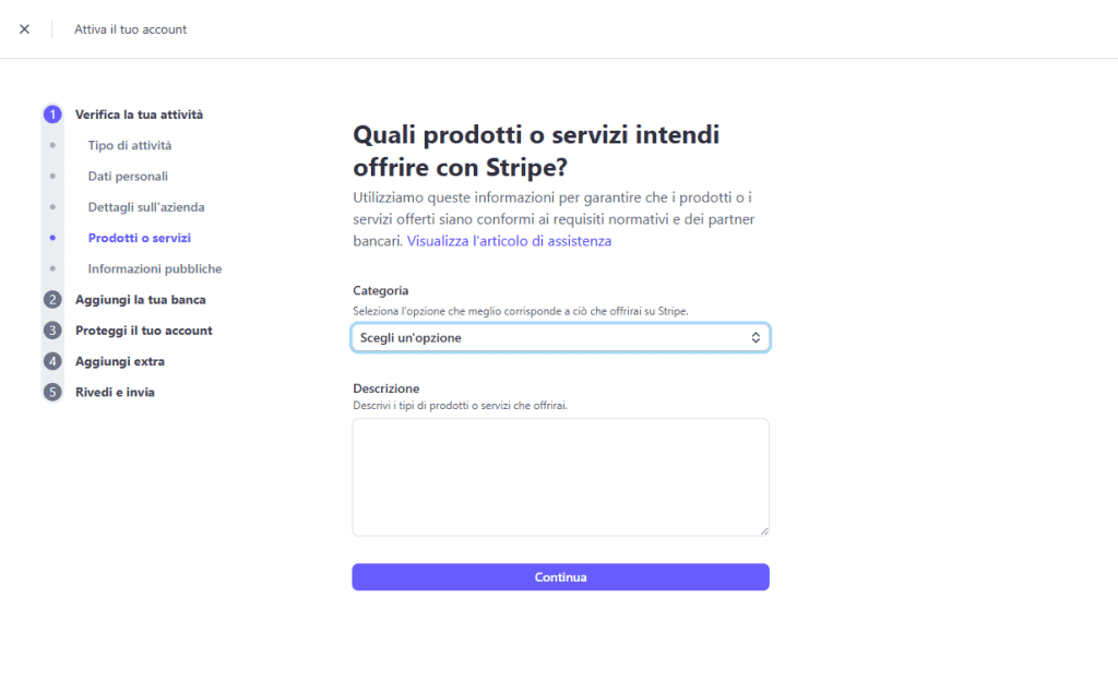 Configurazione Account Live Stripe Prodotti