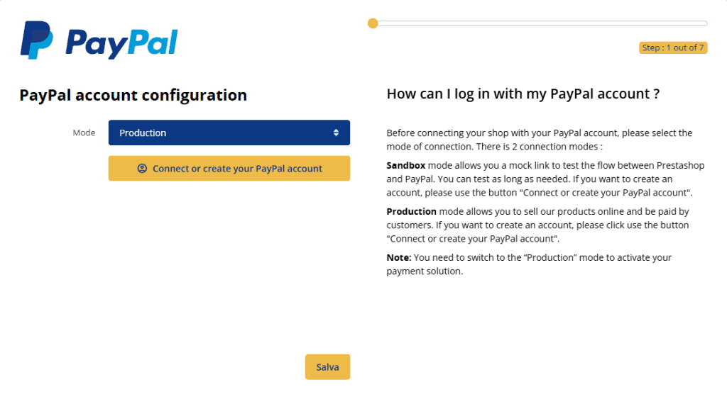 Configurazione Account Paypal Step 1