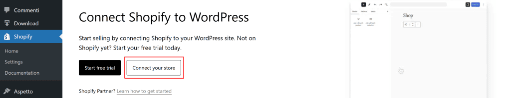 Connettere Shopify A WordPress