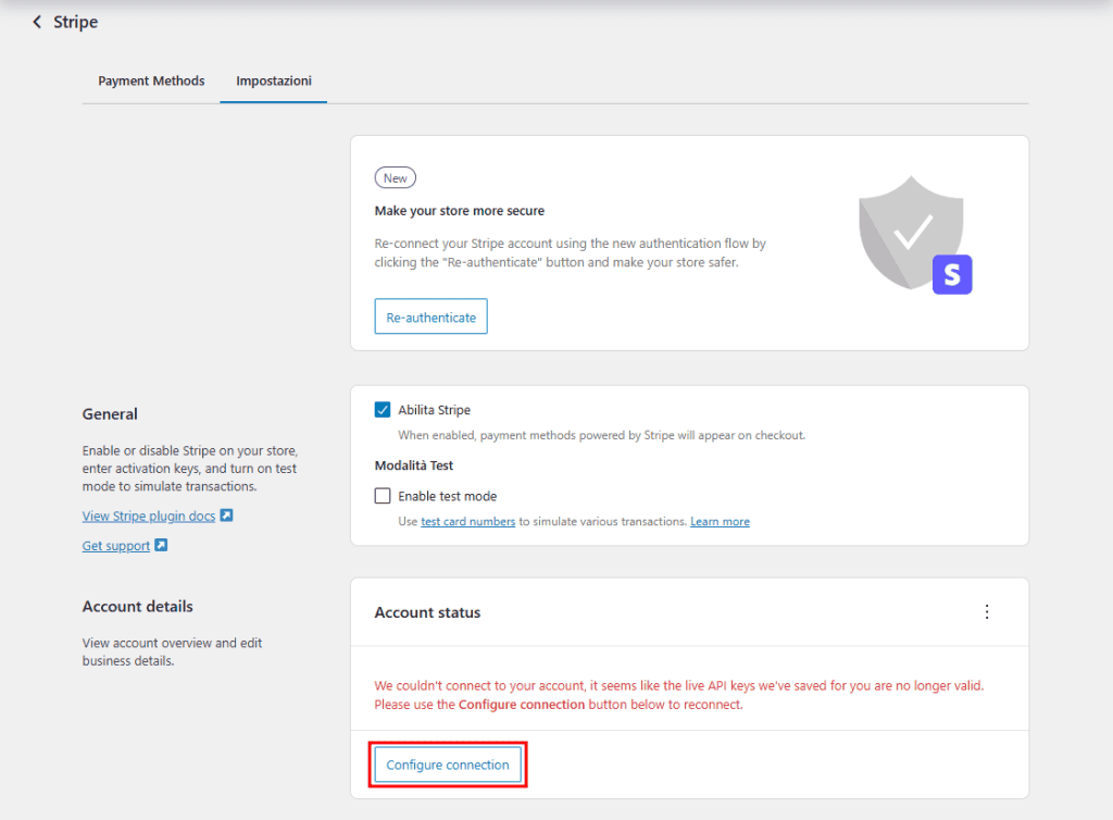 Connettersi Live Mode Woocommerce Stripe Gateway