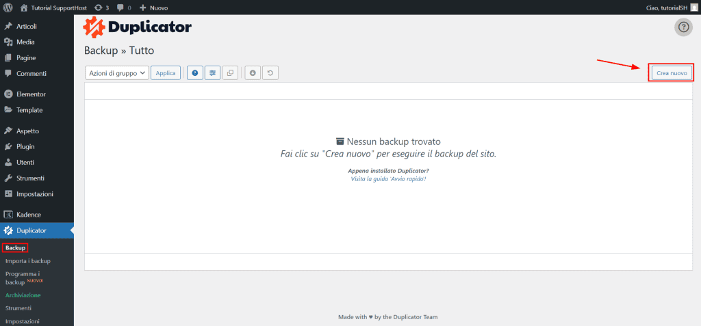 Copia Wp Duplicator Crea Nuovo Pacchetto