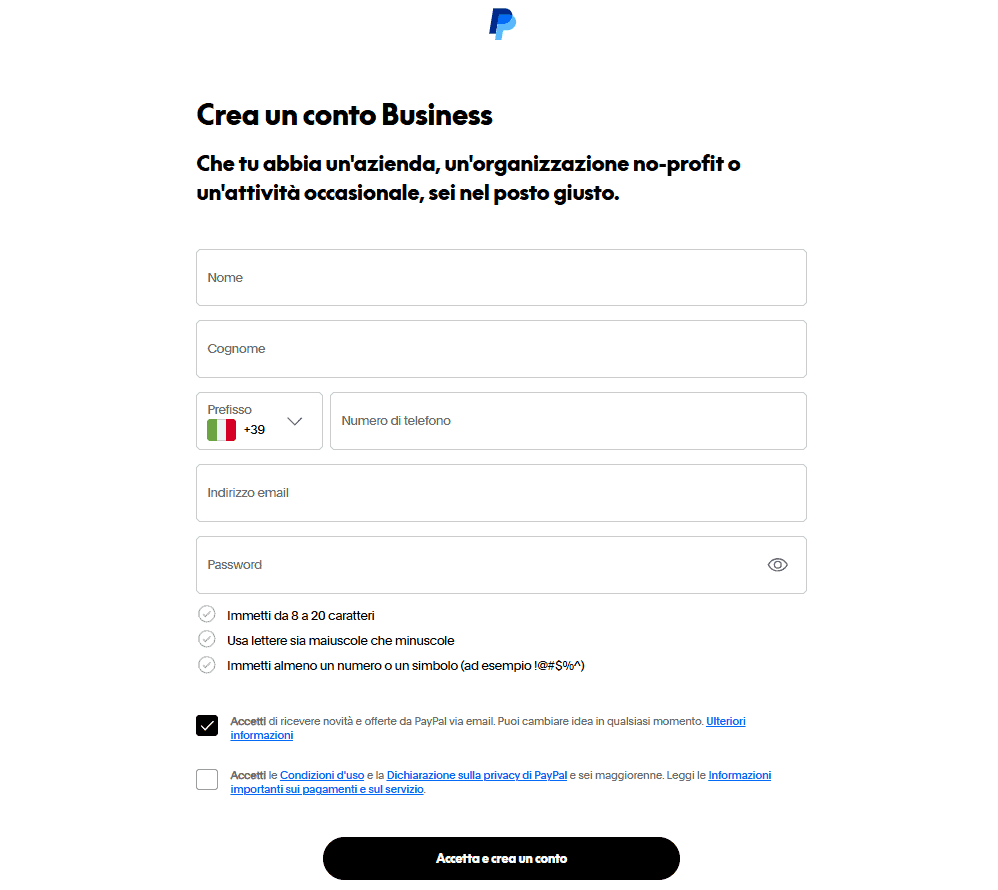 Creare Profilo Paypal Business Dati Personali