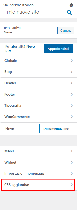 Css Aggiuntivo Personalizza Tema WordPress