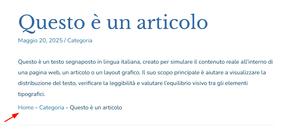 Esempio Shortcode Breadcrumb WordPress Rank Math