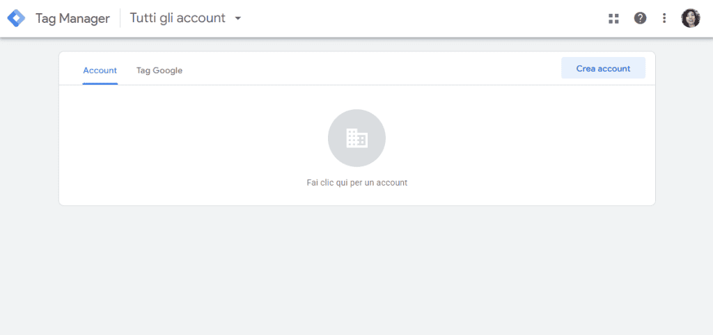 Google Tag Manager Account Creazione