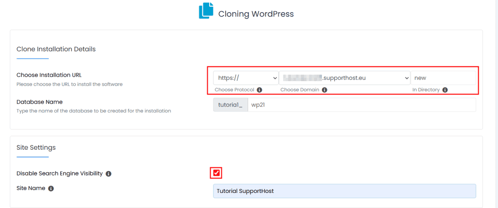 Impostazioni Clonazione Sito Wp Softaculous