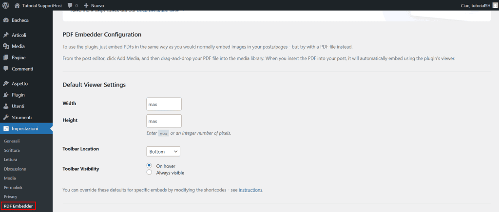 Impostazioni Pdf Embedder