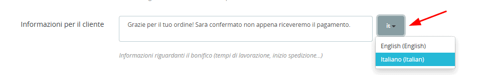 Informazioni Cliente Lingua Pagamento Via Bonifico Prestashop