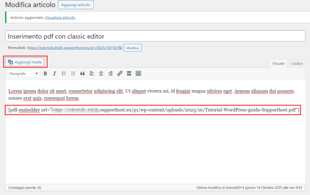 Inserimento Pdf Classic Editor Pdf Embedder