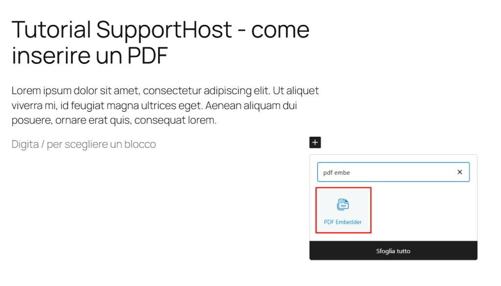 Inserire Blocco Pdf Embedder Gutenberg