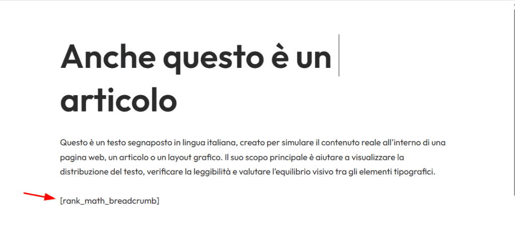 Inserire Shortcode Breadcrumb Rank Math