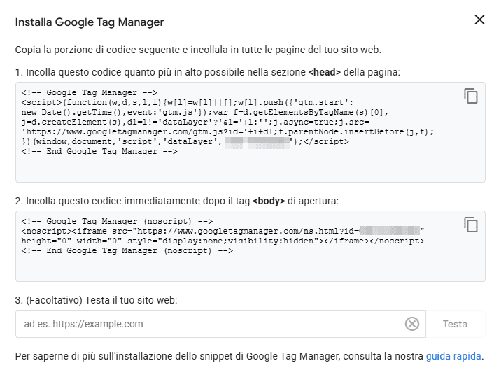 Installa Google Tag Manager