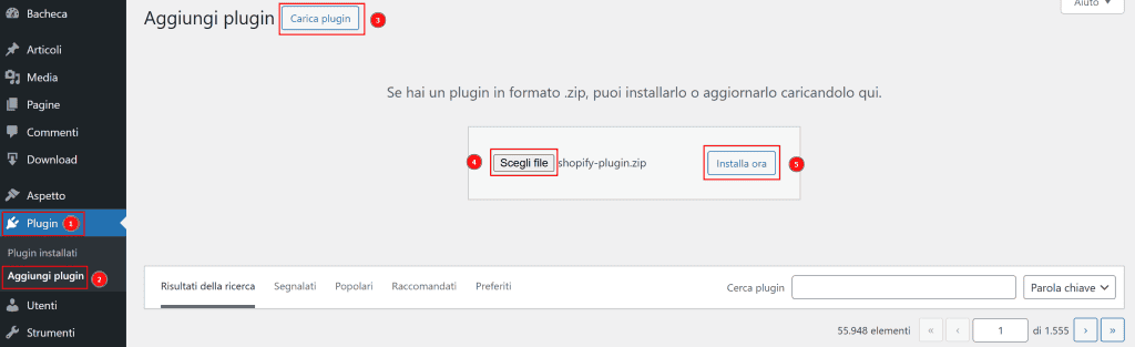 Installa Plugin Shopify Su WordPress