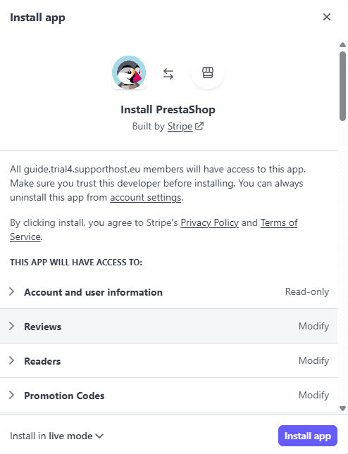 Installazione Stripe App Prestashop