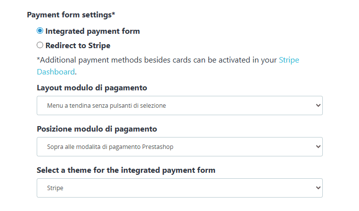 Modulo Pagamento Integrato Stripe Prestashop Impostazioni