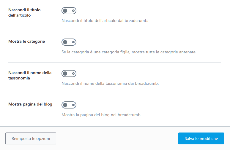 Opzioni Breadcrumb Rank Math
