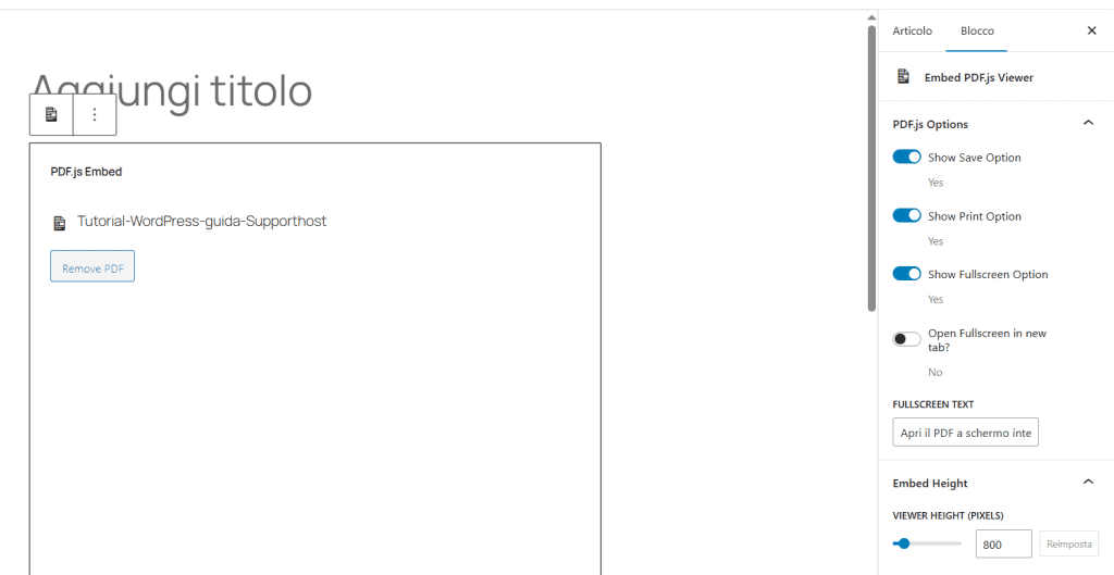 Opzioni Pdfjs Embed Singolo Pdf