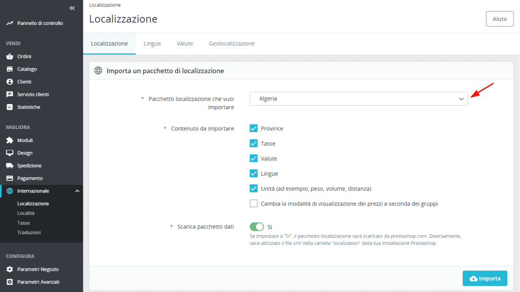 Pacchetto Localizzazione Prestashop