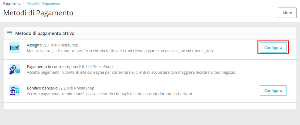 Pagamento Via Assegno Prestashop