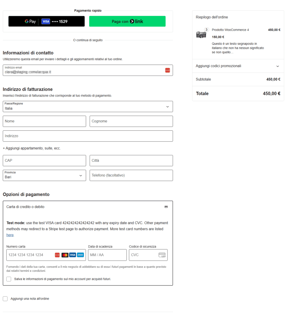 Pagina Pagamento Stripe Woocommerce
