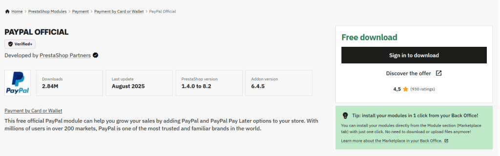 Paypal Official Prestashop