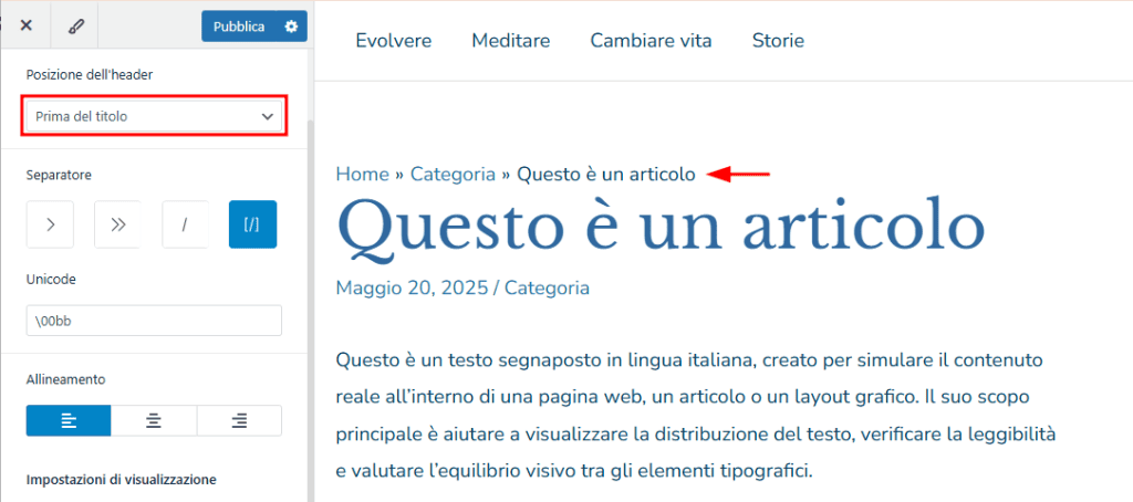 Prima Del Titolo Astra Breadcrumb WordPress