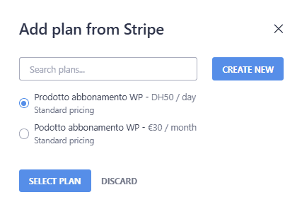Prodotto Ricorrente Stripe Aggiungi Piano