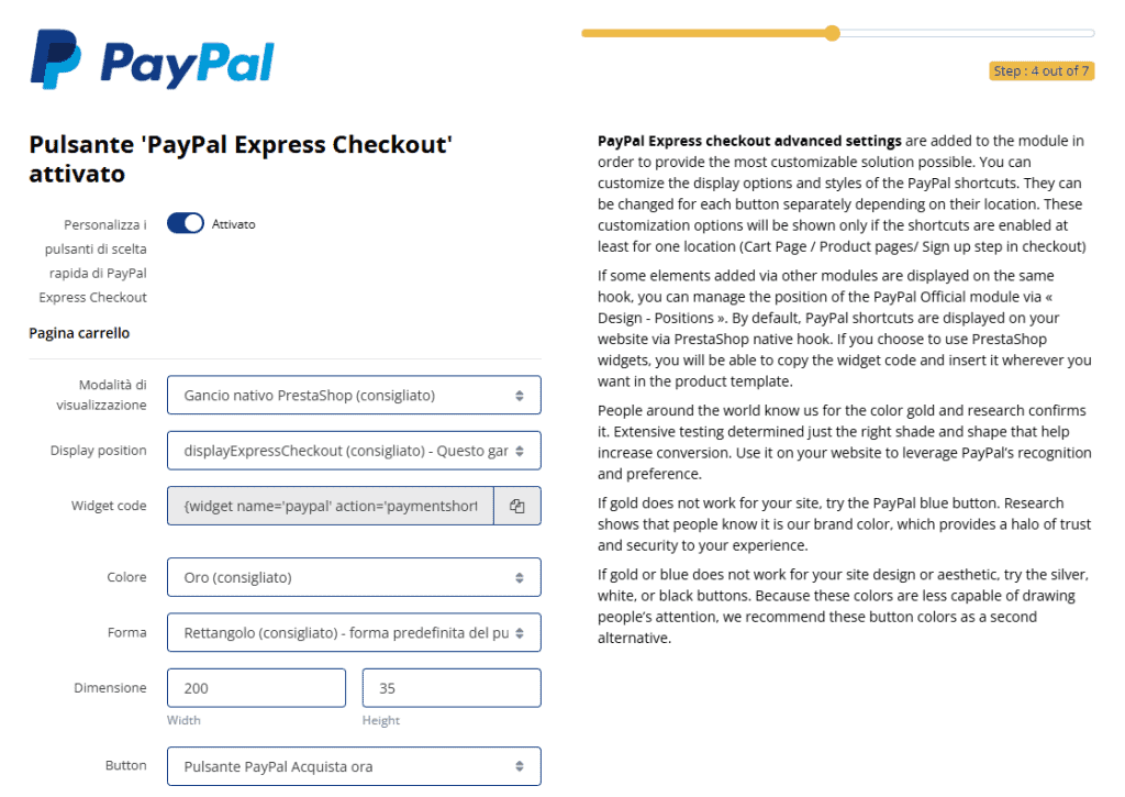 Pulsante Paypal Express Checkout Pagina Carrello