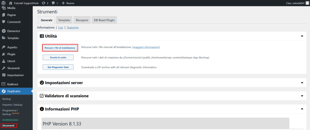 Rimuovere File Installazione Duplicator Clonazione Sito Wp