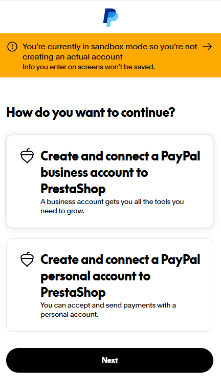 Sandbox Mode Connessione Account Paypal Prestashop