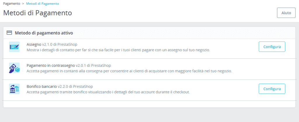 Schermata Metodi Di Pagamento Prestashop