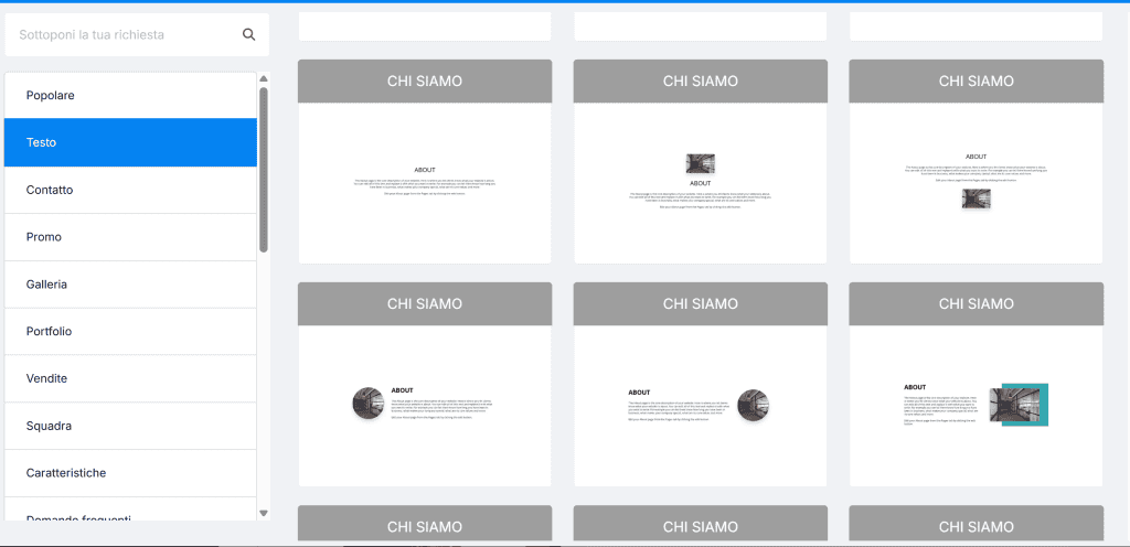 Sezioni Sito Preconfigurate