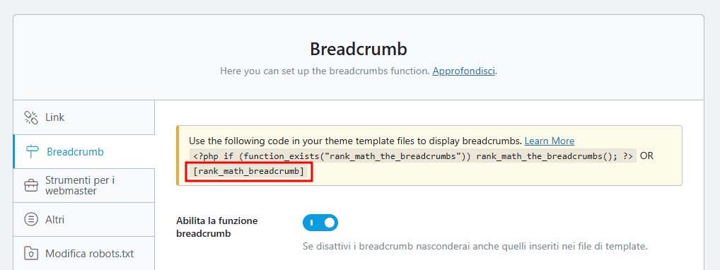 Shortcode Breadcrumb Rank Math
