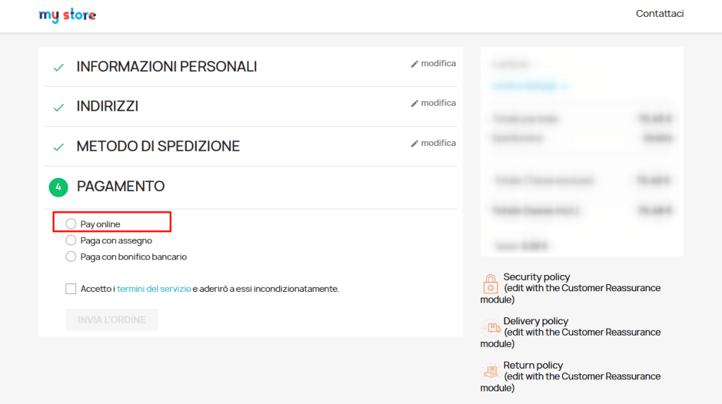 Stripe Opzione Pagamento Prestashop