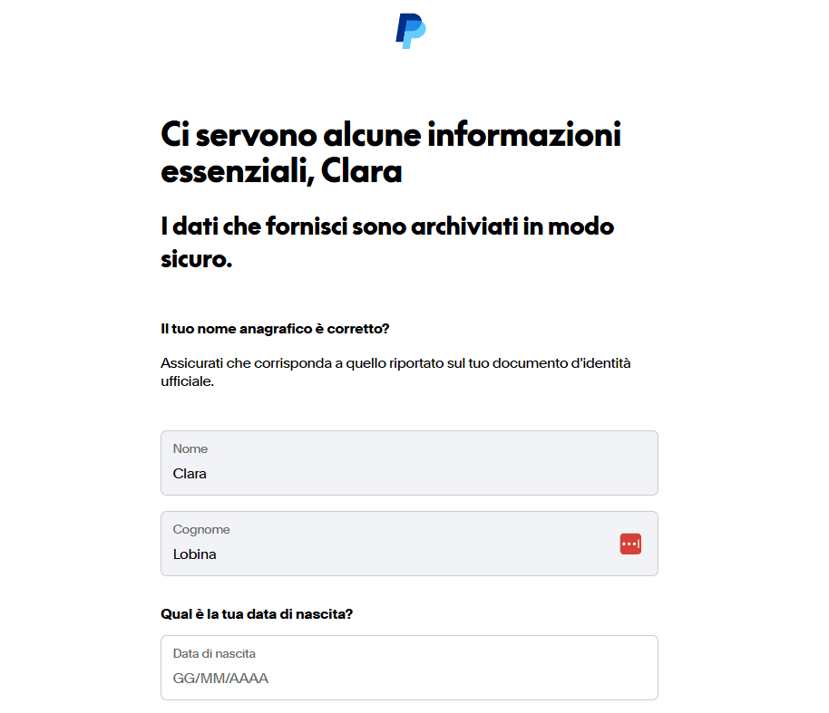 Ulteriori Info Profilo Paypal Business